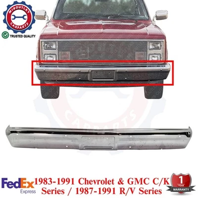 Front Bumper Chrome w/o Impact Strip Holes For 1983-1991 Chevy & GMC C/K Series - Image 1 of 4