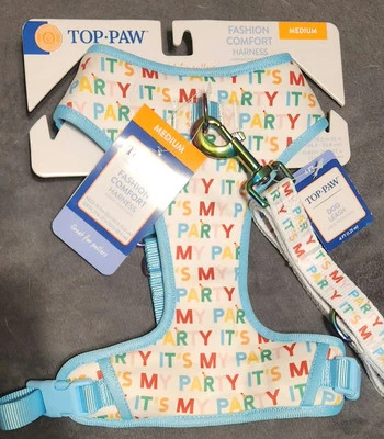 Arnês Top Paw ajustável moda conforto cachorro médio. "It's A Party" + 4 pés. LEASH - Imagem 1 de 2