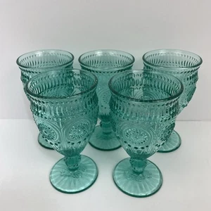 Pioneer Woman Adeline 12-Ounce Footed Glass Goblets - Set of 5 - Turquoise - Picture 1 of 12