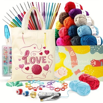 JAYMOTA 73-pcs Complete Crochet Kit for Beginners - Gift Box w/Hooks, Yarn &Tutorial DIY