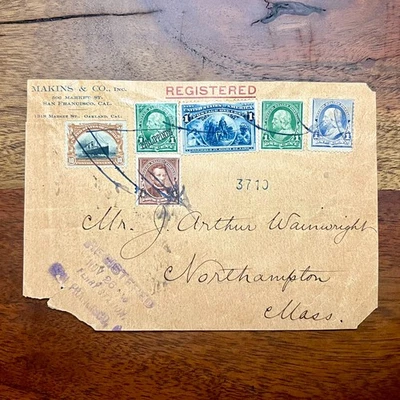 c. 1901 EE. UU. #219, 230, 279, 280, 299, Filipinas #213; Cubierta de estación de ferry Reg'd Foto 1 de 4