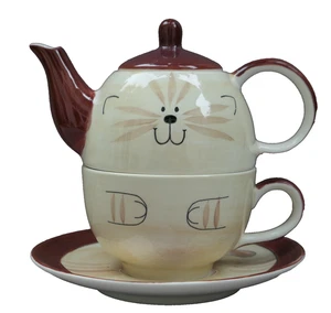 CHA CULT Katze "Tea for One" - Teekanne mit Tasse und Untere handbemalt TOPP - Picture 1 of 6