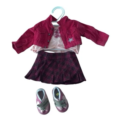 American Girl Doll Outfit Petals & Plaid Skirt Corduroy Jacket Pink Top Shoes - Image 1 of 4
