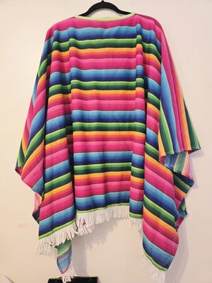 Adult Mexican Poncho Serape Bright Rainbow Colors  By Rubie’s Costume - Image 1 of 4