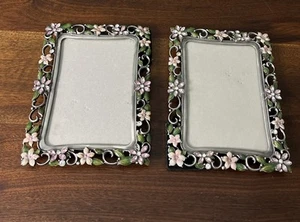 2 Enamel 5.75” X 7.75” Picture Frame with Rhinestones Flowers Butterfly 4”x6”Pic - Picture 1 of 4