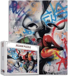 Love Couple Jigsaw Puzzle Street Graffiti Art 1000 Piece Jigsaw Puzzles for Adul - Picture 1 of 12