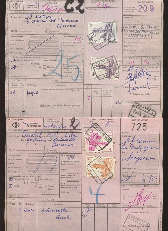 PAQUETES FERROVIARIOS BELGA AÑOS 60 MULTIFRANKING en ROSA GRAND VITESSE DC1809..7 DIFF Foto 1 de 1