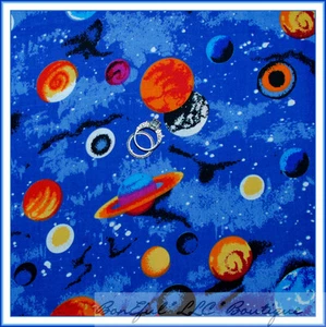 BonEful Fabric FQ Cotton Quilt Blue B&W Dot Sky Star Solar System Space Planet S - Picture 1 of 13