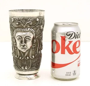 Mexican Artisan Sterling Silver Cup or Vase Hand Wrought w Figural Marked Ortega - Picture 1 of 10