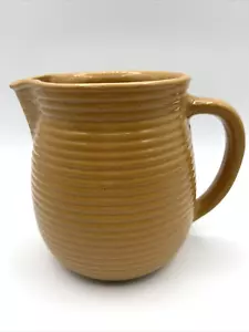 Vintage Monmouth Western Pottery Ringed Pitcher Tan Maple Leaf Mark - Picture 1 of 10