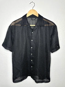 Hutspah Men's Mesh Club Shirt Sz M Black VTG 90s Camp Geometric Weave Disco - Picture 1 of 12