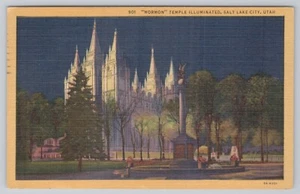 Utah UT Salt Lake City Mormon Temple Illuminated Postcard Old Vintage Card - Picture 1 of 2