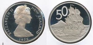 New Zealand 1975 Fifty Cents 50c (HMS Endeavour) - Proof - Picture 1 of 3