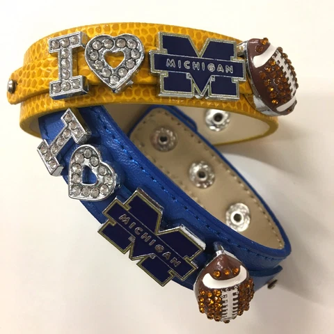 I Love University of Michigan Rhinestone Football Bracelet / Wolverine Football Cover