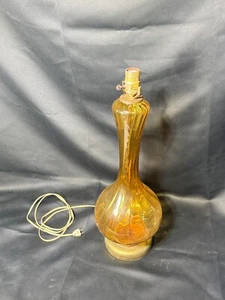 Mid-Century 22" Tall Amber Glass Swirl Table Lamp Genie Bottle Works - Picture 1 of 12
