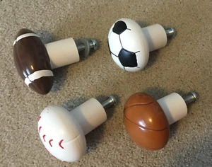 Sports DRAWER/SHELF PULL KNOBS Baseball Basketball Soccer Football 1.5" Set of 4 - Picture 1 of 11