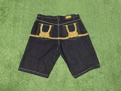 Pantalones Cortos de Jean Evolution By Design Para Hombre 44 Negros Sueltos Coloridos Bordados Años 90 Y2K Foto 1 de 4