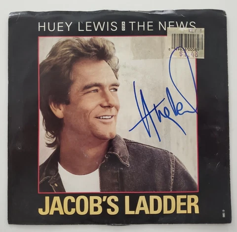 Huey Lewis Signed Jacob's Ladder 7" Vinyl 45 Record Single And The News RAD Cover