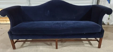 Kittinger Williamsburg Mahogany Chippendale Sofa Blue Velvet Fabric WA 1005 Cover