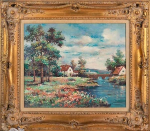 Impressionist Landscape, Oil on Canvas Painting - Picture 1 of 2