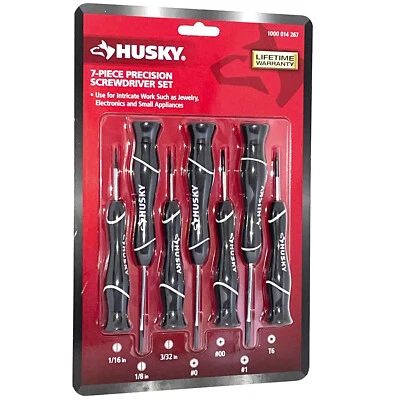 Husky 7-PC PRECISION SCREWDRIVER SET: Phillips Slotted Star 1/16 3/32 1/8 T6 00 - Image 1 of 4