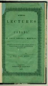 Rollo CAMPBELL Two Lectures On Canada Delivered ... Greenock SCOTLAND 1857 - Picture 1 of 2