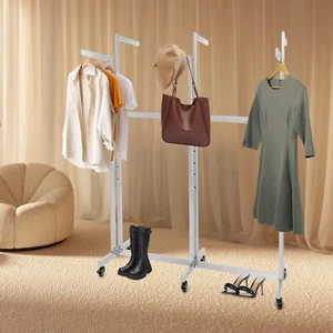 Clothes Rack With Wheels Adjustable Height Metal Garment Display Shirt Rack - Picture 1 of 16