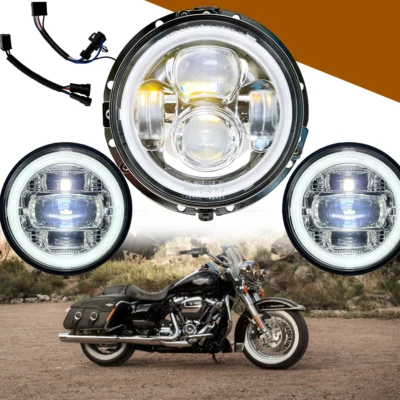 For Harley-Davidson Road King Chrome LED Headlights + Fog Passing Lamps DOT kit - Image 1 of 4