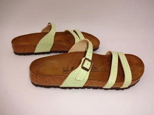 Womens Green White Plaid Birkenstock Birkis Birki's Sandals 40 9 Triple Strap - Picture 1 of 8