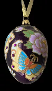 Ornamento uovo cloisonne viola farfalla blu di Joan Rivers - Foto 1 di 10
