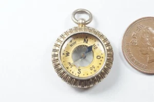 NIEZWYKŁY ANTYCZNY ANGIELSKI SREBRNY POZŁACANY TERMOMETR / KOMPAS CHARM FOB ok. 1900 - Zdjęcie 1 z 5