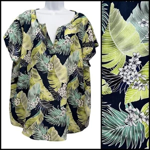 Panama Jack Linen Blend Top Tropical Print Short Sleeve Beach Womens Plus 2X NWT - Picture 1 of 11