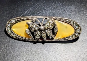Vintage Butterfly Rhinestone Brooch Pin Laila Rowe Mark Silver Toned - Picture 1 of 9