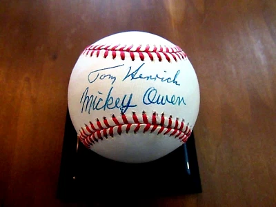 MICKEY OWEN TOMMY HENRICH SIGNED AUTO YANKEES DODGERS 1941 WS VTG BASEBALL JSA  - Image 1 of 3