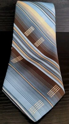 1970’s Don Loper Beverly Hills Men's Necktie 100% Poly Fat 3.5" 56" Blue Striped - Image 1 of 4