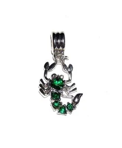 PENDANT/NECKLACE Large Hole Bail Rhinestones Zodiac RICH GREEN SCORPION - Picture 1 of 1