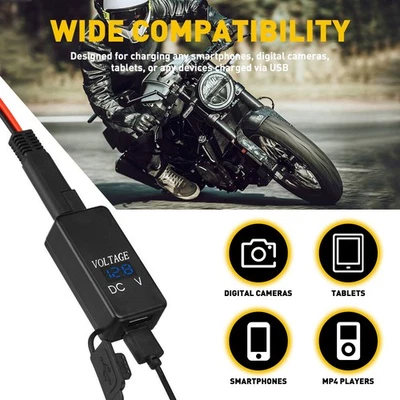 Juego de 2 cables adaptador USB a USB cargador SAE doble para motocicleta voltímetro apto para teléfono celular Foto 1 de 4