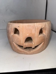 Vela votiva Jack-O-Lantern calabaza naranja cerámica vintage de los años 90 hecha en China - Imagen 1 de 4