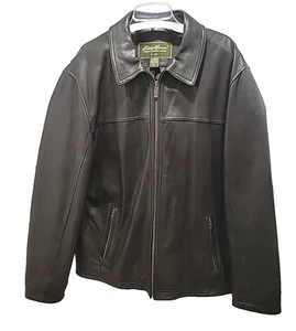 Eddie Bauer Mens XL tall black leather long zip mp heavy jacket - Picture 1 of 22