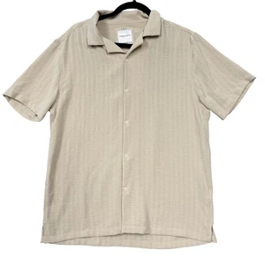 Denim & Flower Shirt Mens Medium Beige Camp Collar Button Front Ricky Singh - Picture 1 of 16