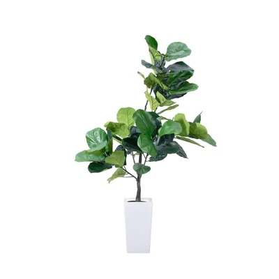 Artificial Fiddle Leaf Fig Tree, 6FT Fake Ficus lyrata Silk Trees with White ... - Image 1 of 4