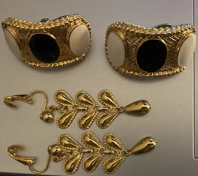 Vintage AVON Gold Tone Chandelier & Black & White Enameled Clip-on Earrings - Image 1 of 4
