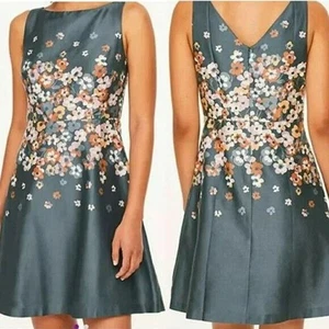 LOFT Cotton Gray Sheath Dress Size 12 Floral Sleeveless Boat Neck Cottagecore - Picture 1 of 8