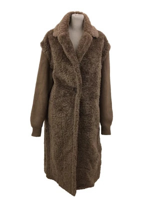 Abrigo para mujer Maje talla 12 marrón imitación piel lana de oveja tejido mangas nuevo F1 Foto 1 de 4