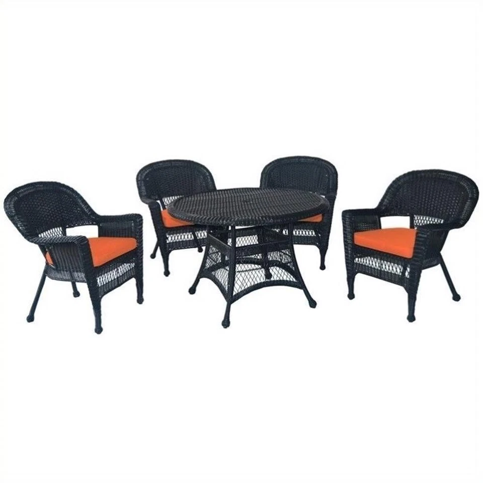 Jeco 5 Piece Wicker Patio Dining Set in Black and Orange - Image 1 of 1