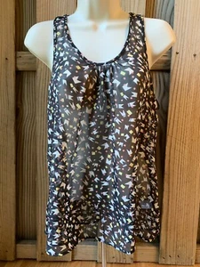 Papaya Womens Blouse M Tank Top Sleeveless Sheer Black Lace Back Floral Unique - Picture 1 of 7