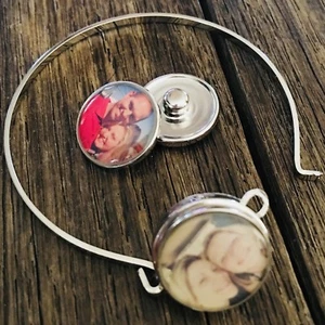Personalized photo snap charm bangle bracelet button 18mm silver stacking ginger - Picture 1 of 10