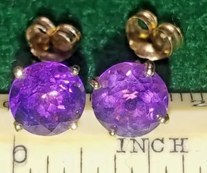 14KT Gold Amethyst Earrings - Picture 1 of 11