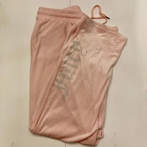 Juicy Couture Velour Hose Damen M rosa Strass Logo Kordelzug Taschen - Bild 1 von 9