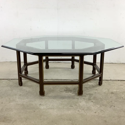 Vintage Octagonal Coffee Table with Beveled Glass Top-after Kindel Furniture Cover